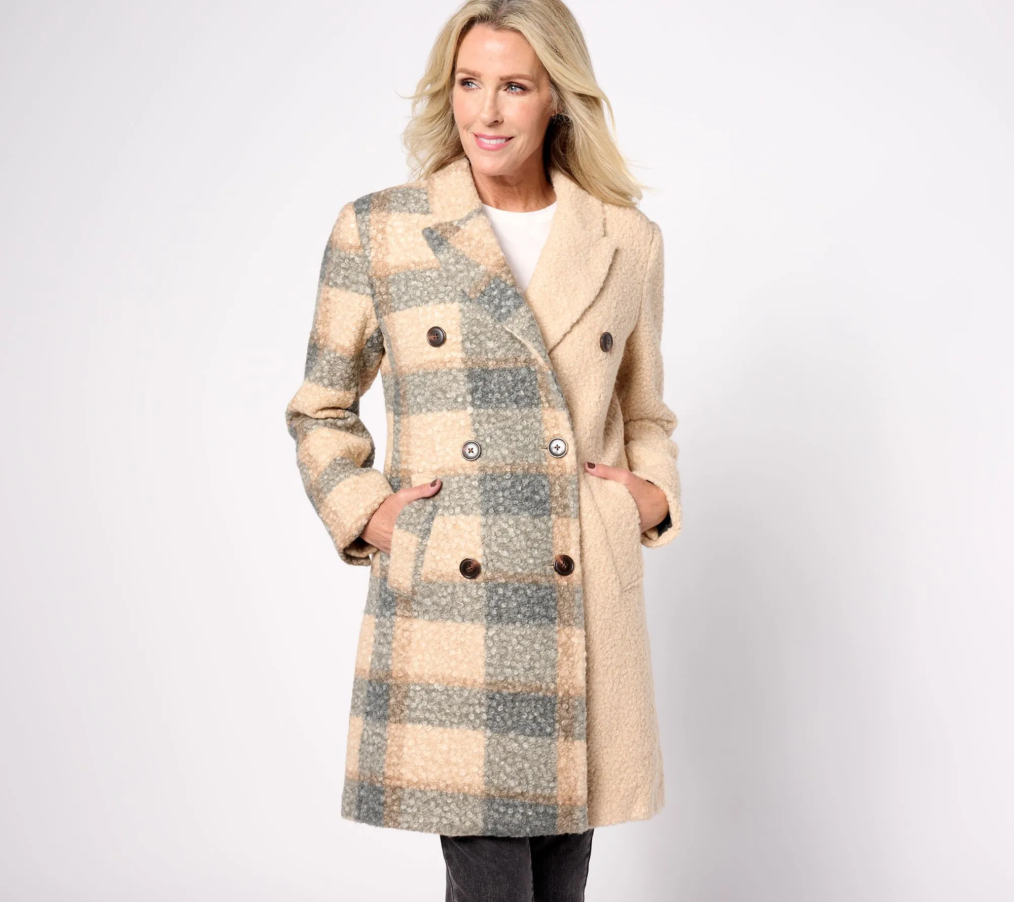 Thread Collective Plaid Blocked Faux Wool Peacoat