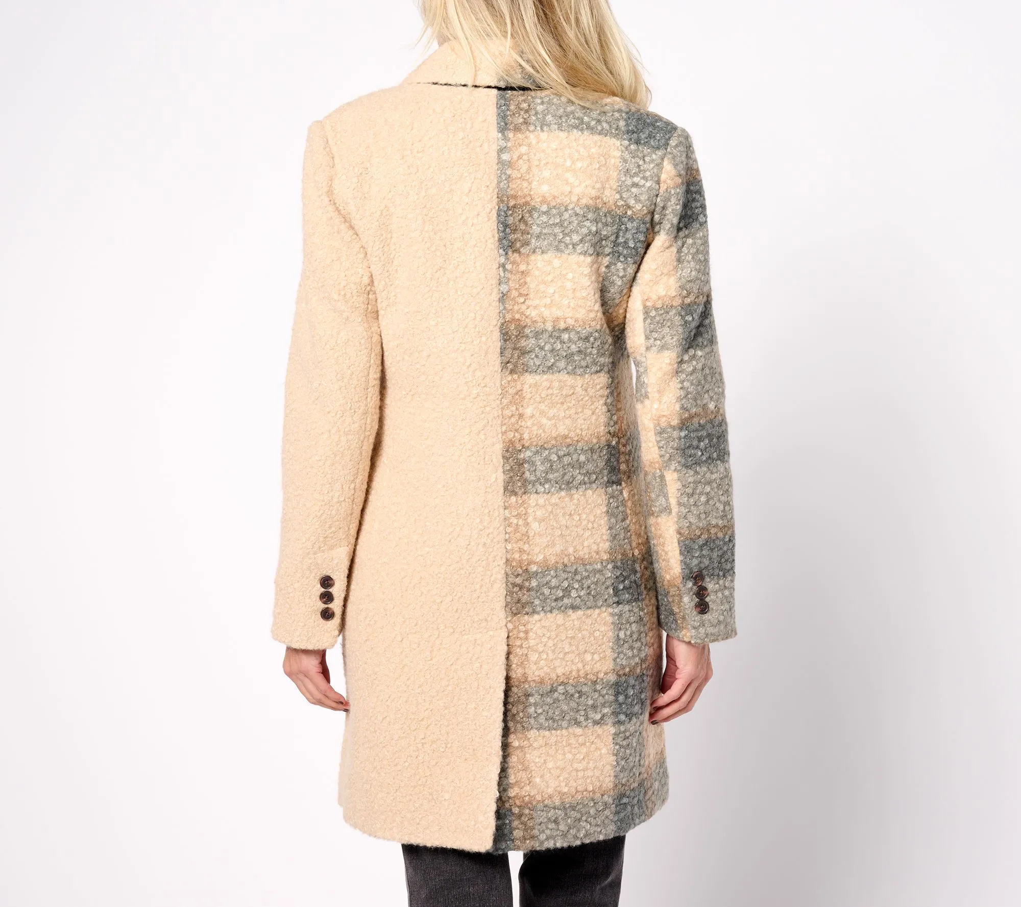 Thread Collective Plaid Blocked Faux Wool Peacoat