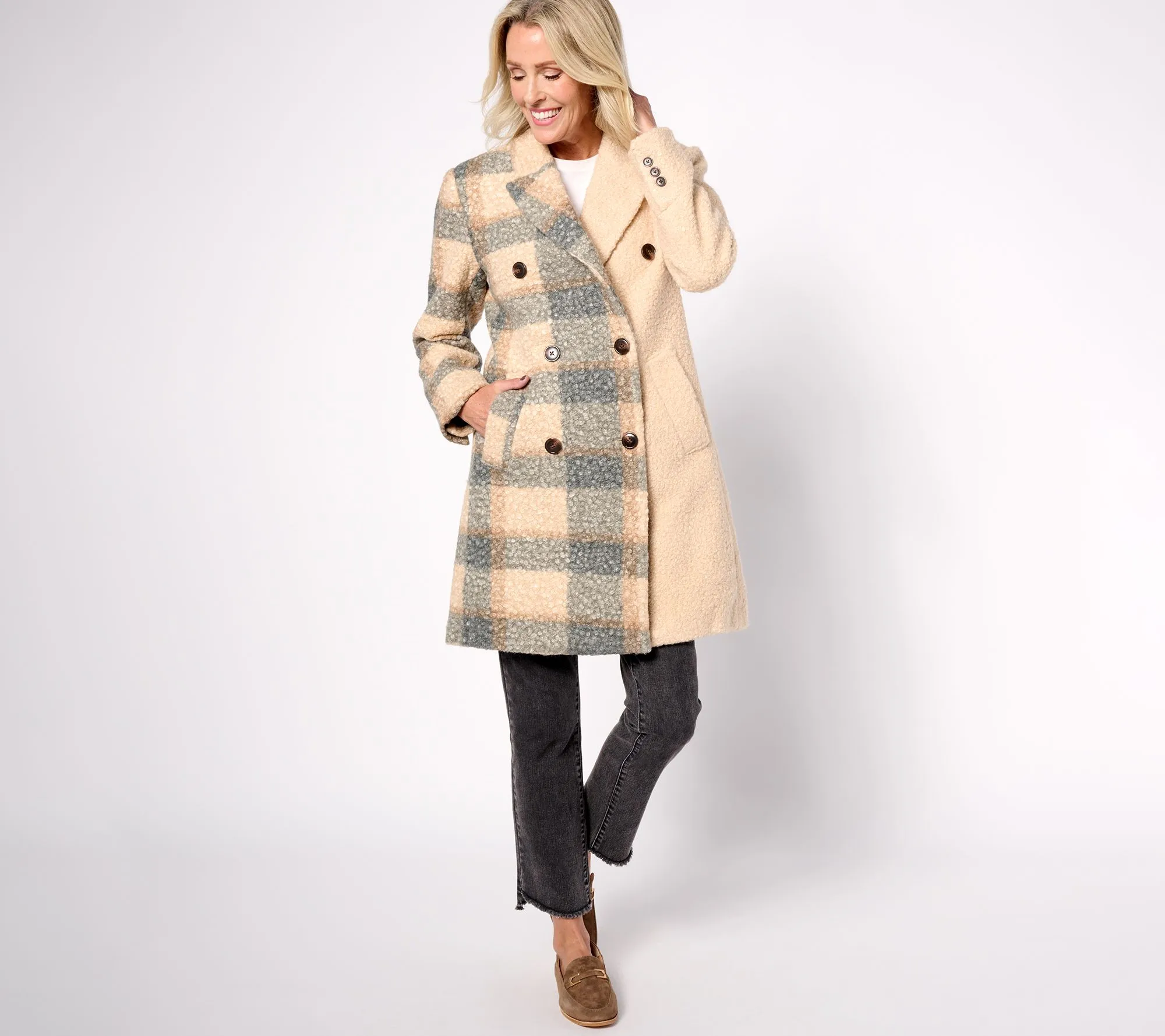 Thread Collective Plaid Blocked Faux Wool Peacoat