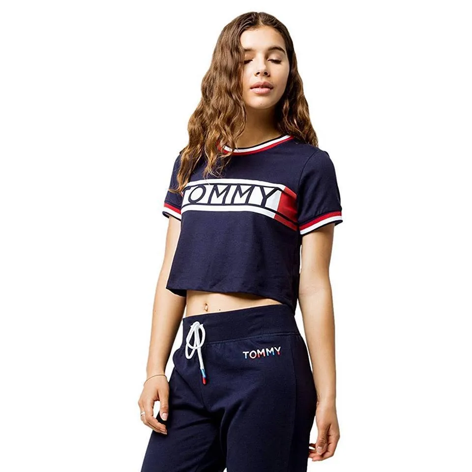 TOMMY HILFIGER WOMENS Sport TOMMY LOUNGE CROP TEE - PEACOAT