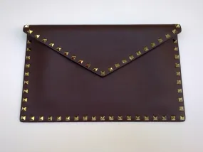 Valentino Garavani Rockstud Envelope Clutch Burgundy Leather Bag