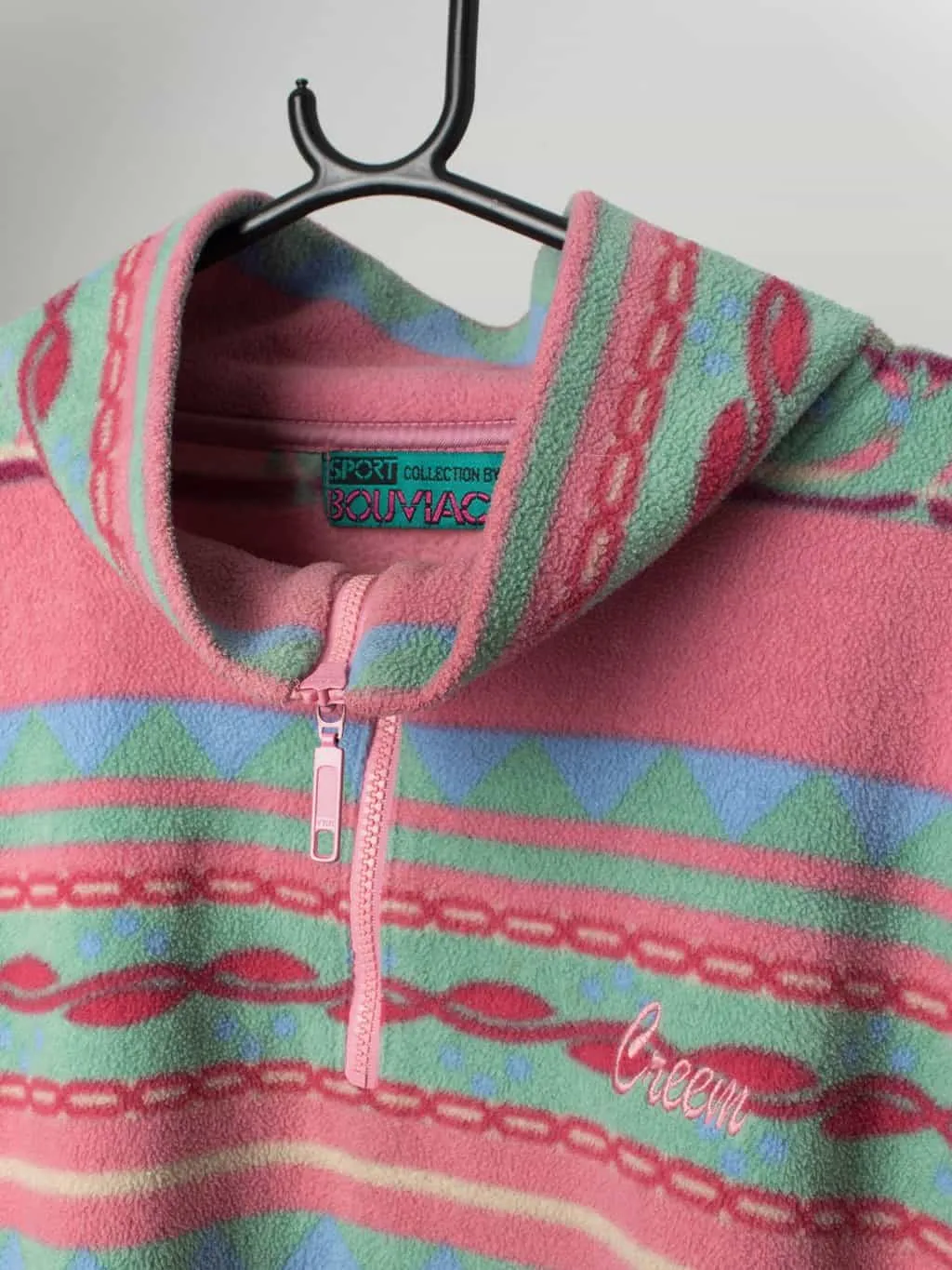 Vintage pink quarter zip fleece with geometrical design – XL