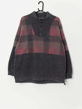 Vintage plaid fleece with quarter snap button closure – Large