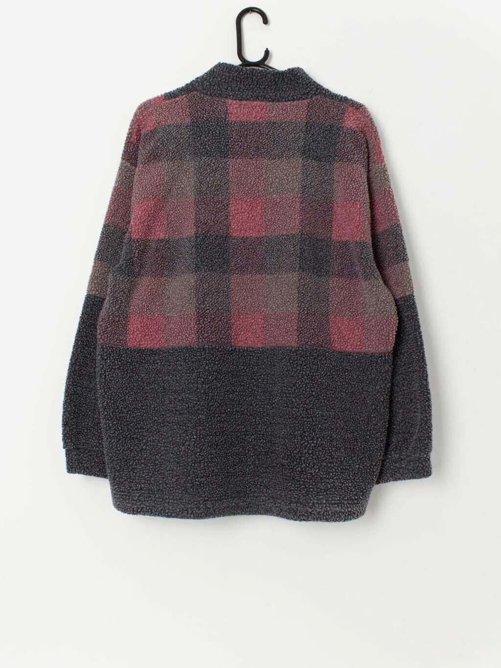 Vintage plaid fleece with quarter snap button closure – Large