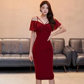 Vintage Sexy Women's Short Sleeves Pullover Mid Calf Pencil Dresses