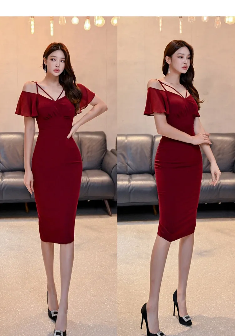 Vintage Sexy Women's Short Sleeves Pullover Mid Calf Pencil Dresses