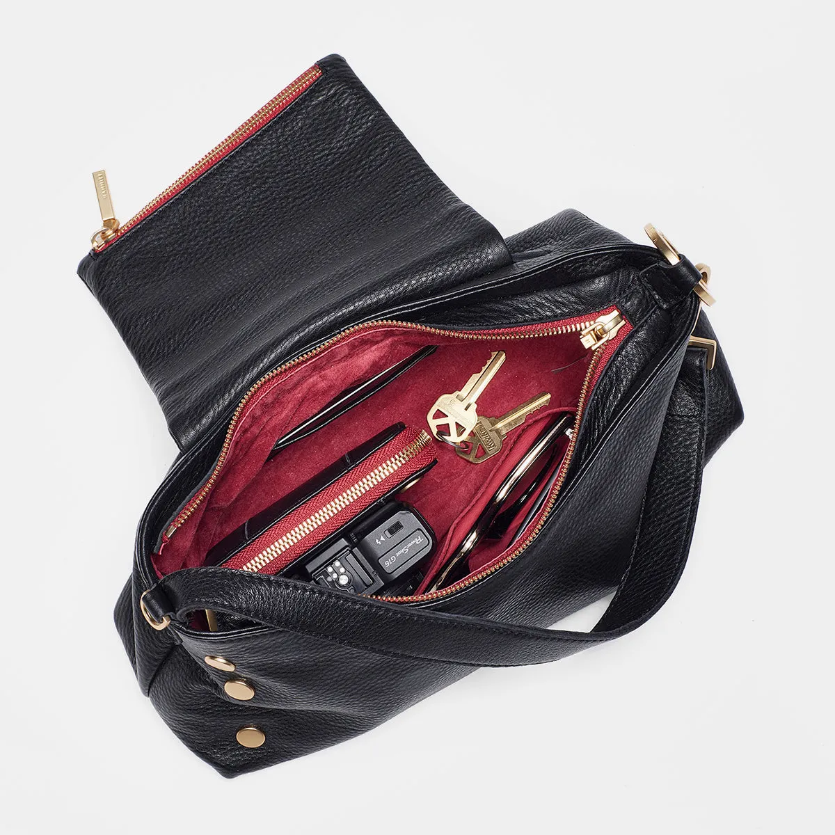 VIP Satchel | Black/Brushed Gold Red Zip