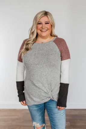 What A Cutie Sleeve Color Block Top- Grey