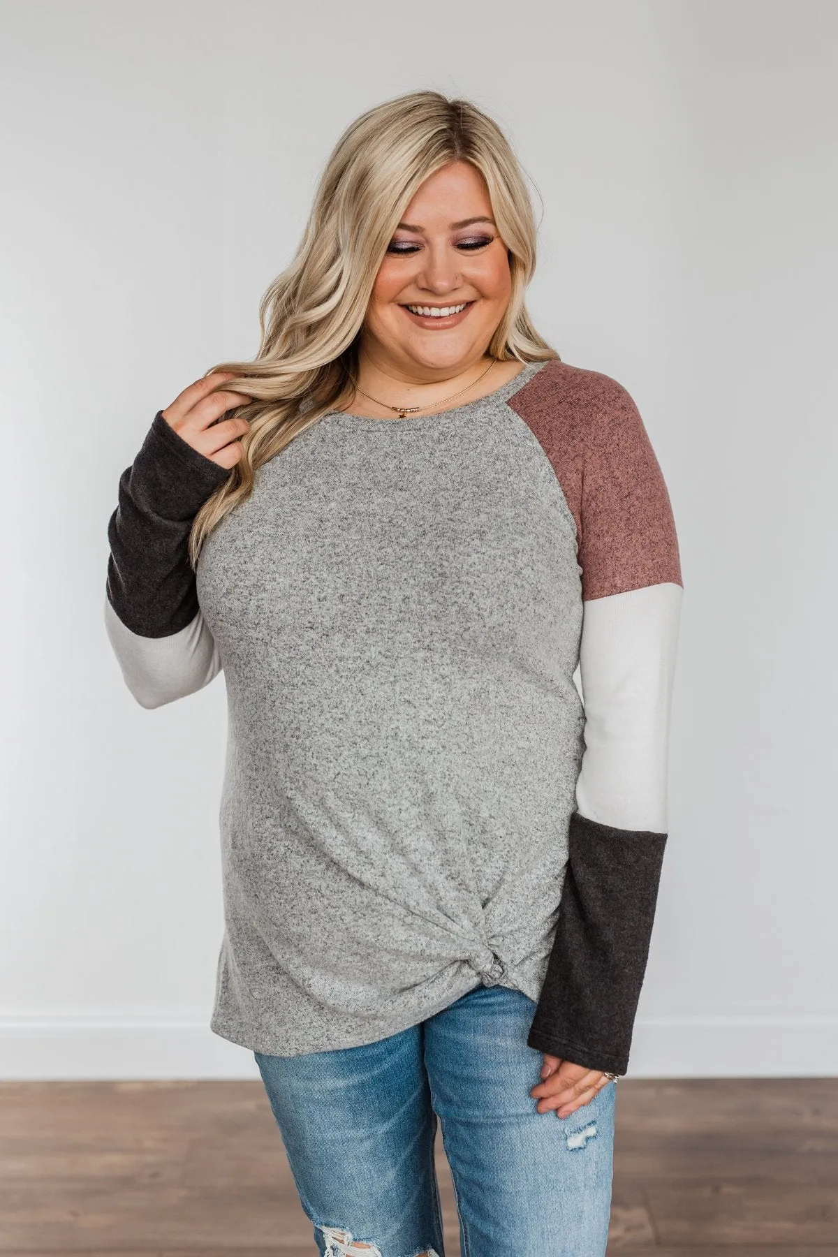 What A Cutie Sleeve Color Block Top- Grey