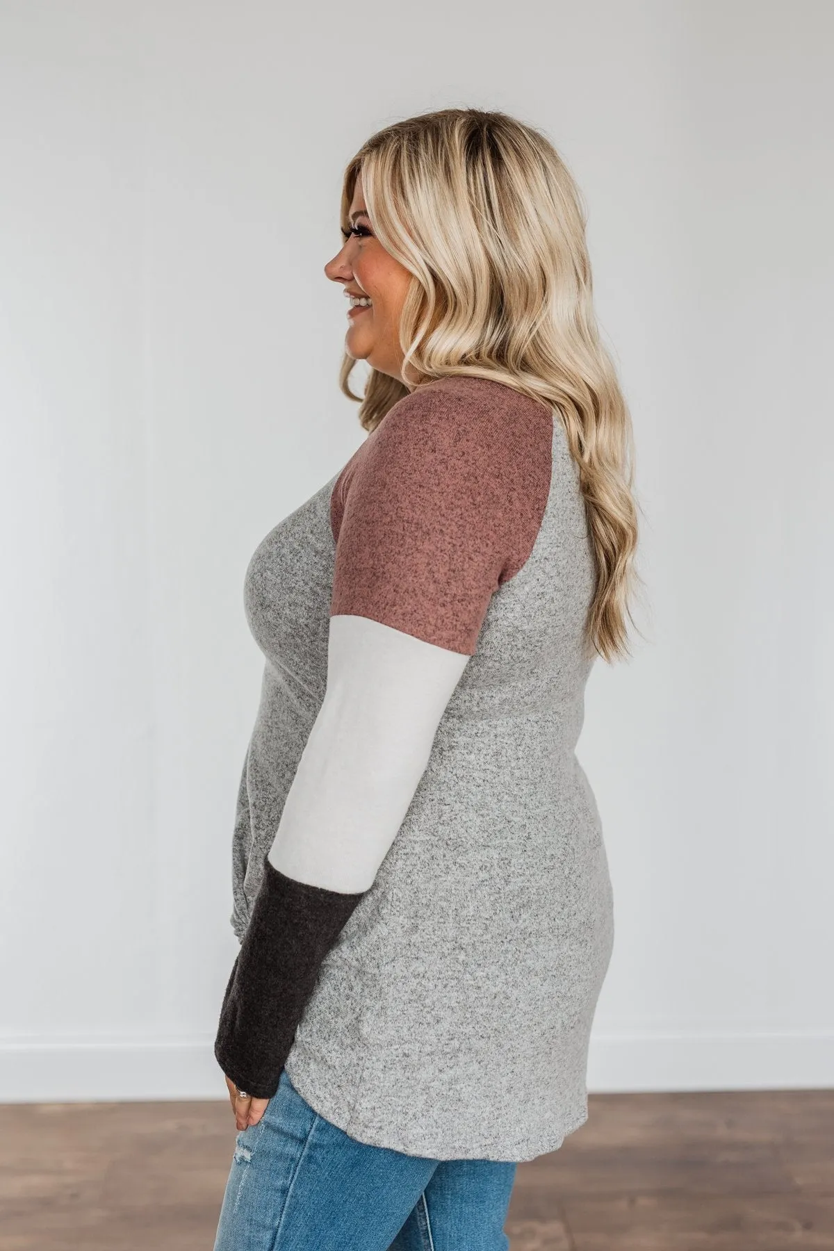 What A Cutie Sleeve Color Block Top- Grey