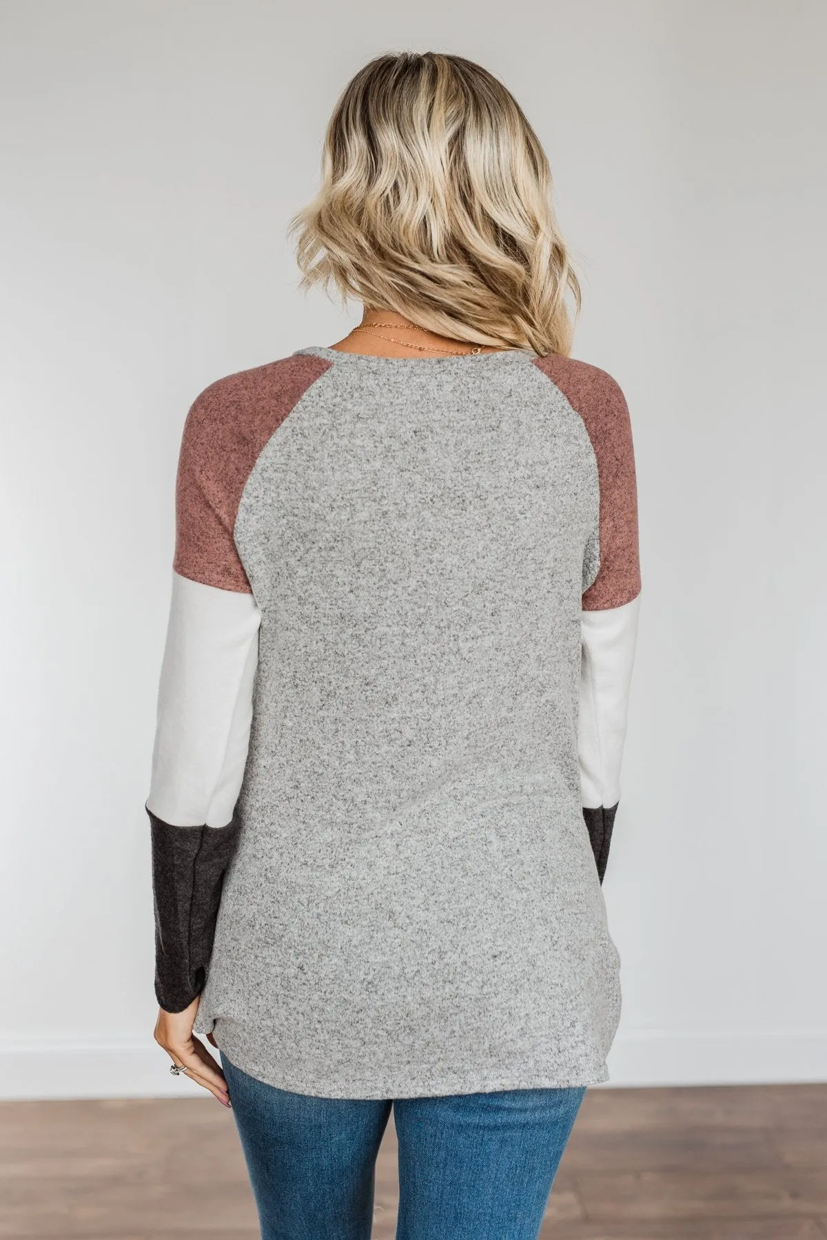 What A Cutie Sleeve Color Block Top- Grey