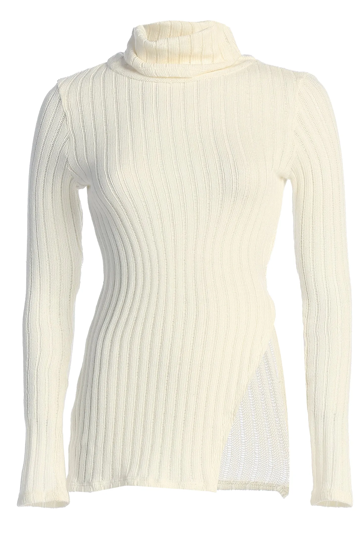 White One Call Away Ribbed Turtleneck Top