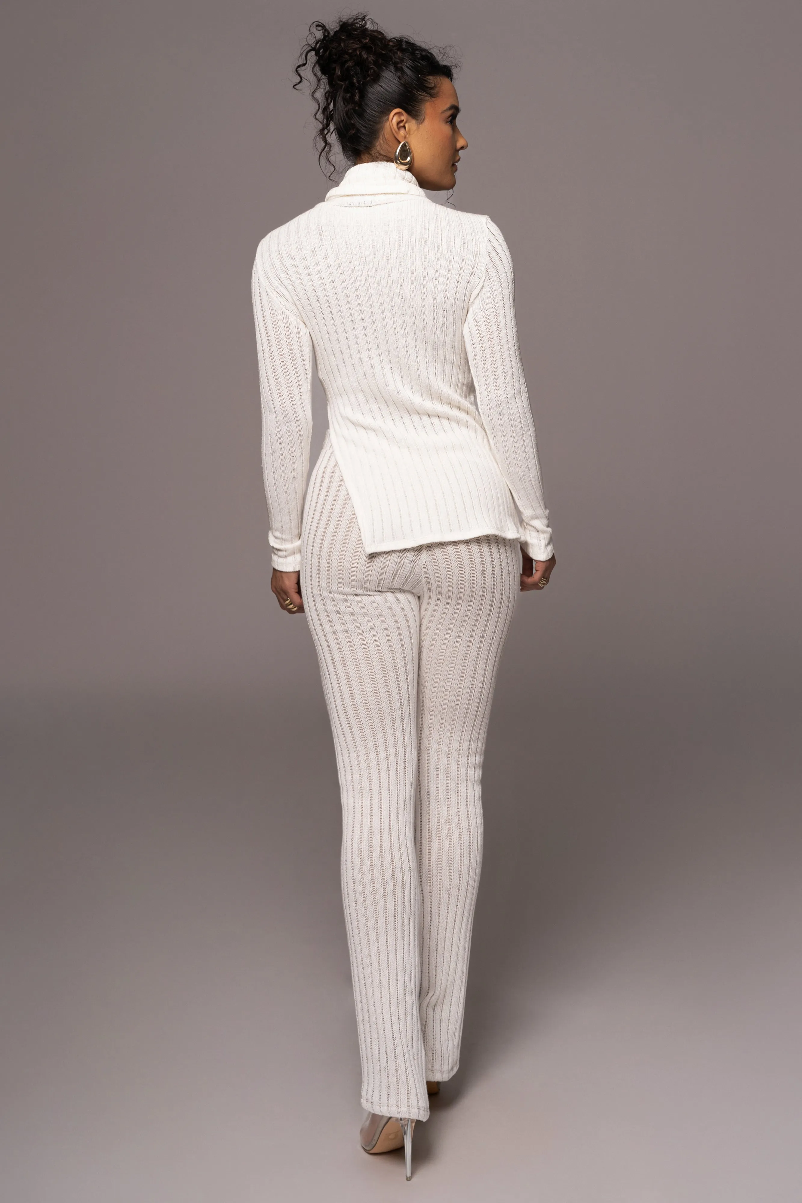 White One Call Away Ribbed Turtleneck Top