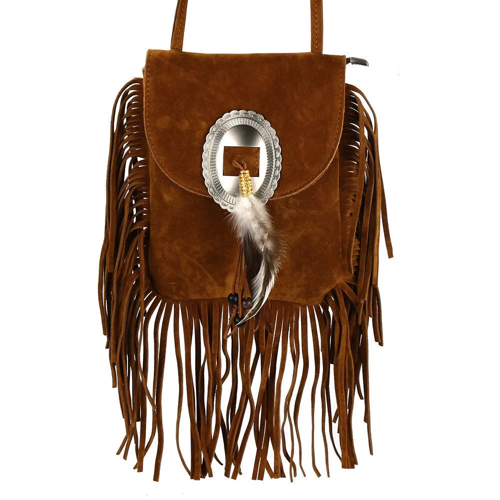 Women leather feather Fringe Tassel Shoulder Bag Crossbody Bag Messenger Hbag Satchel bolsos mujer hbags