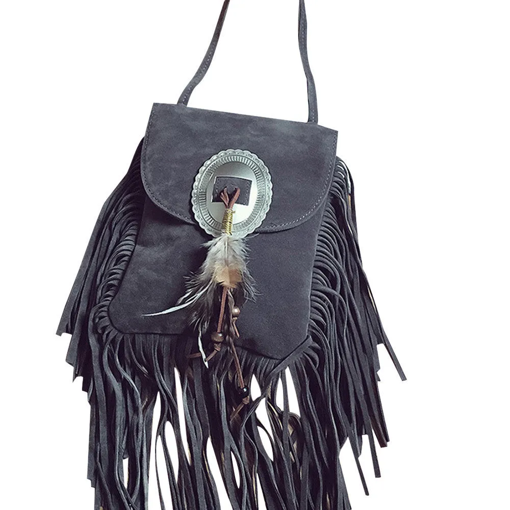 Women leather feather Fringe Tassel Shoulder Bag Crossbody Bag Messenger Hbag Satchel bolsos mujer hbags