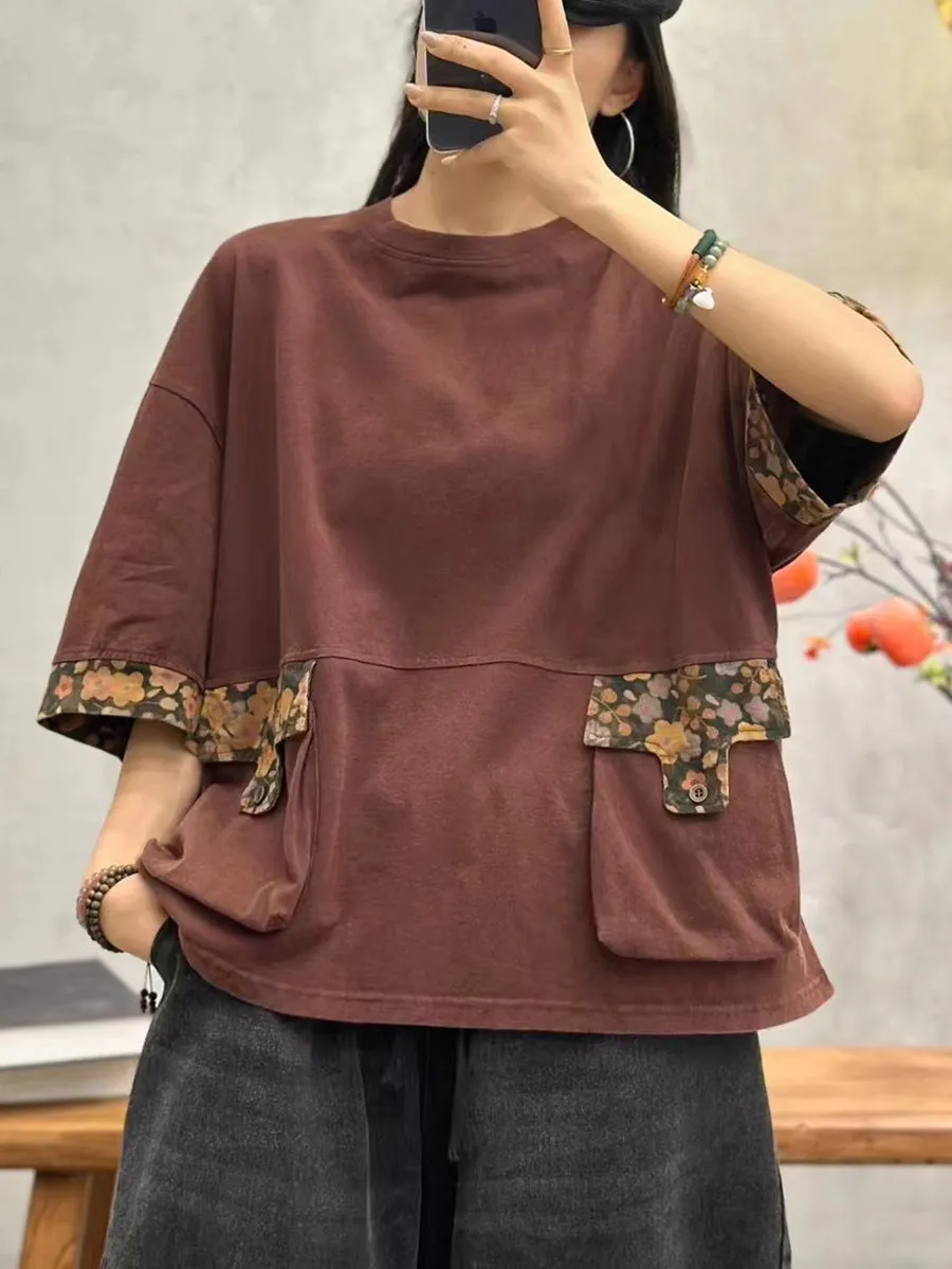 Women Summer Casual Spliced Cotton Pullover Shirt PA1030