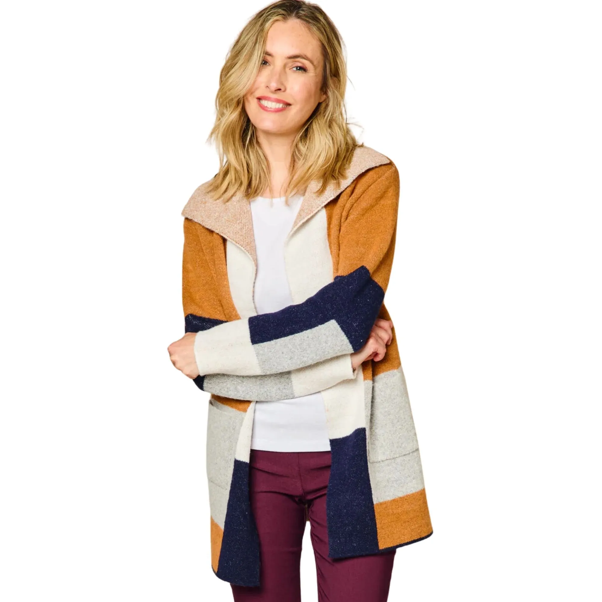 Womens Check Shawl Collar Coatigan