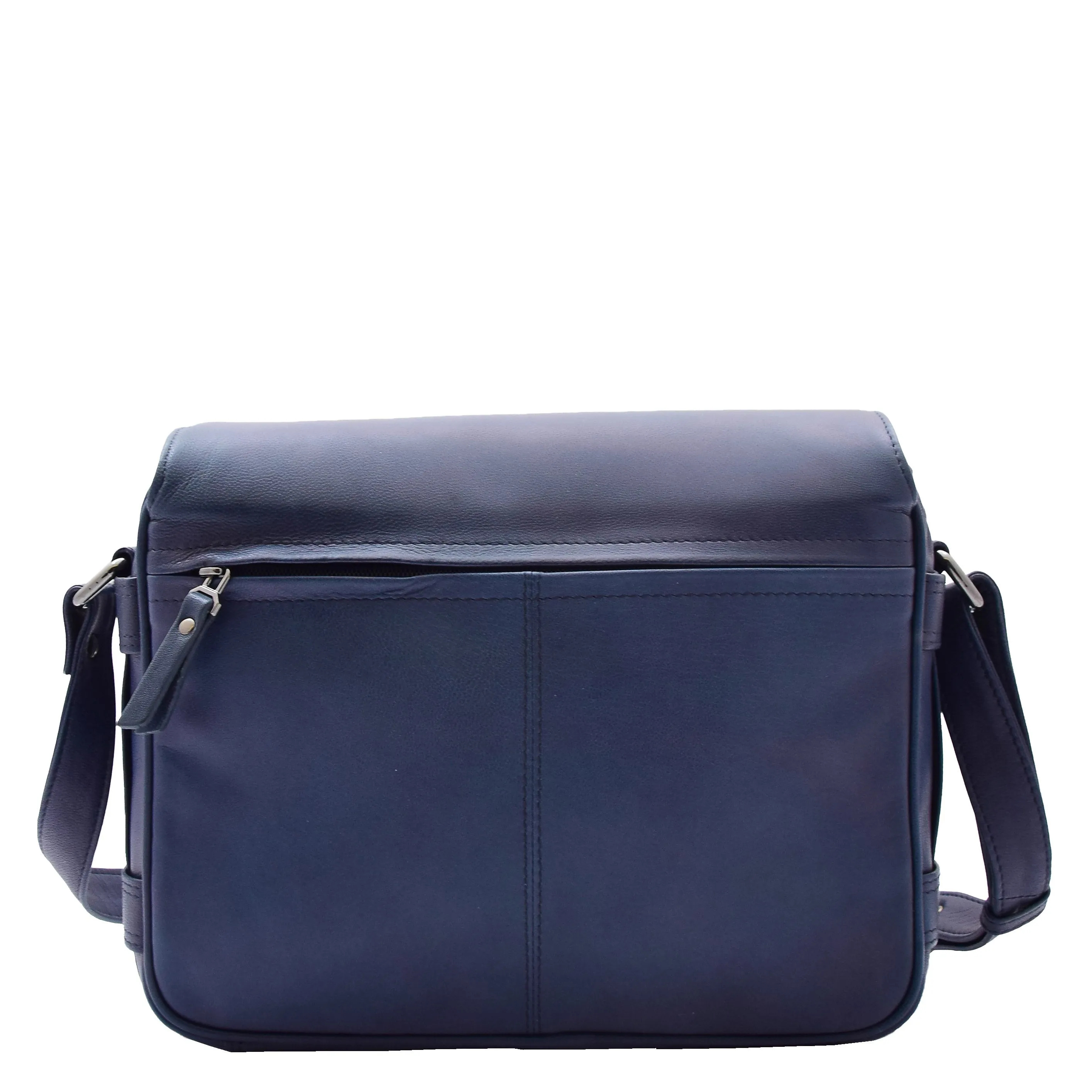 Womens Cross Body Real Leather Messenger Bag Flap Over Organiser HOL325 Navy