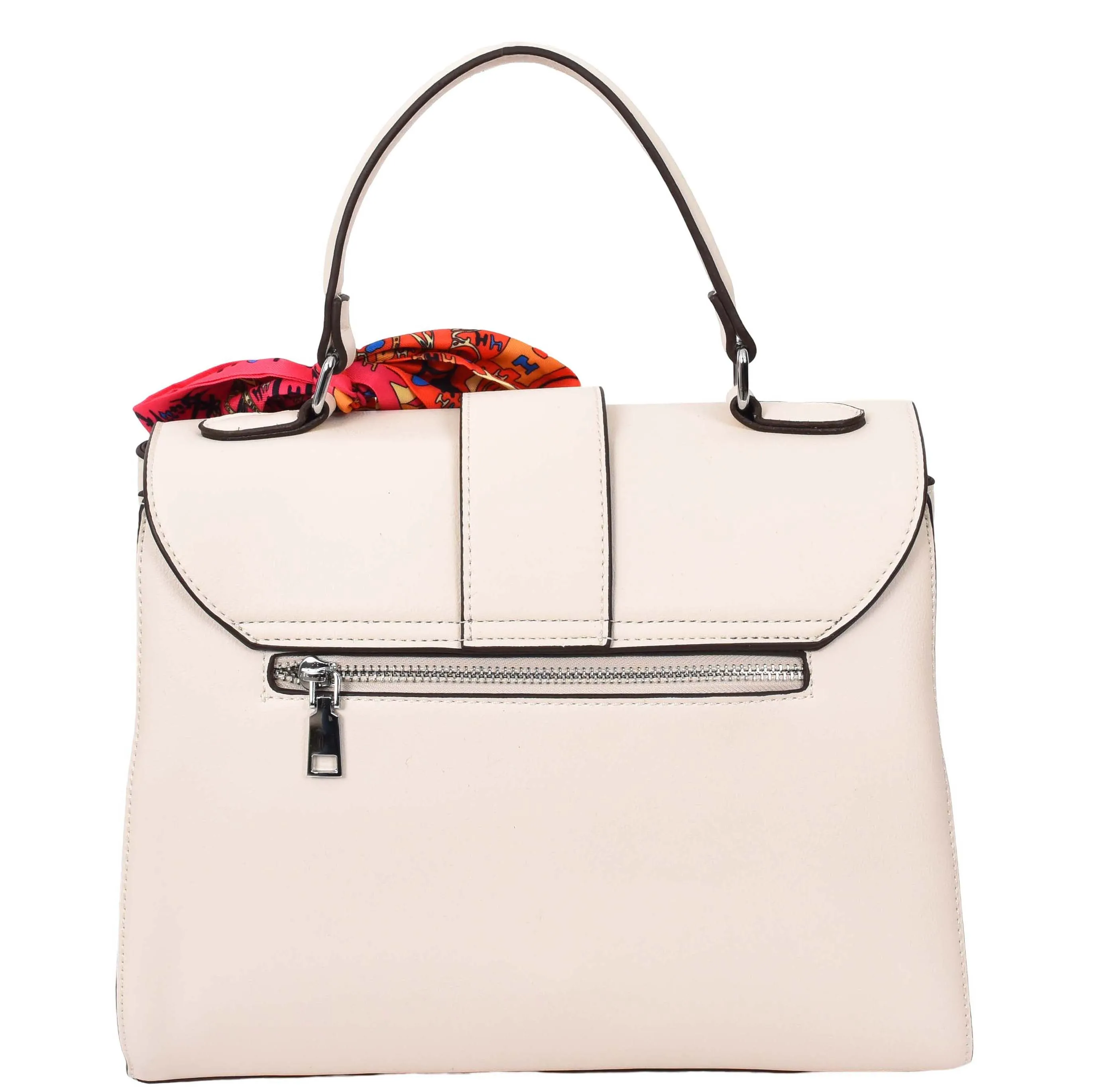 Womens Faux Leather Satchel Style Handbag Harper White