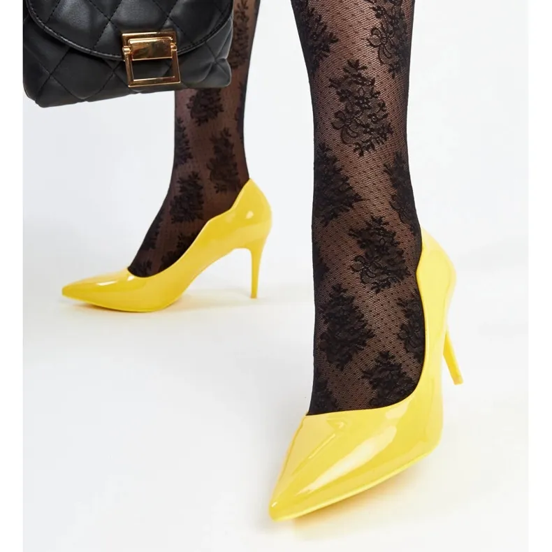 Yellow patent high heel Pauliina stilettos