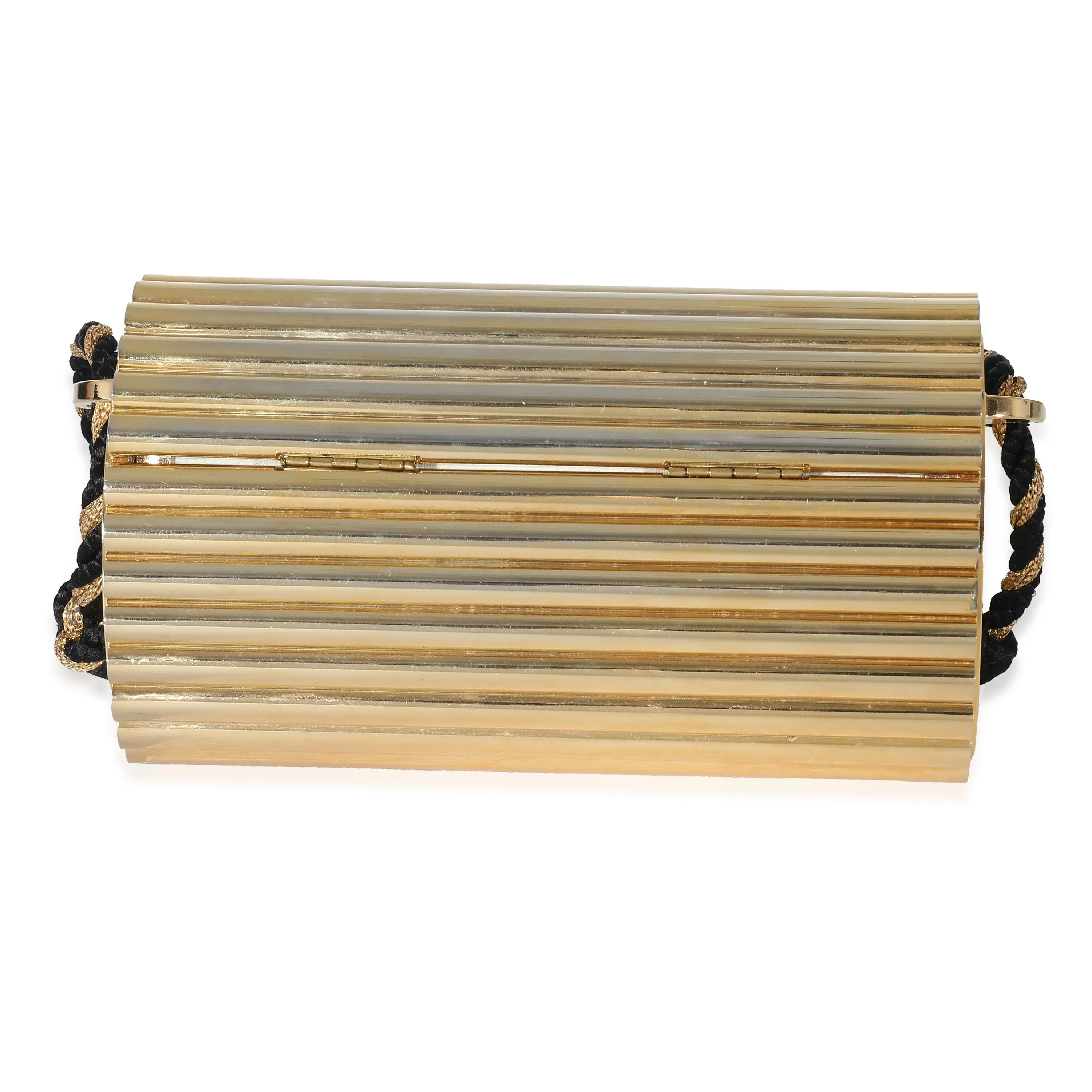 Yves Saint Laurent Gold Metal Minaudiere Tassel Clutch