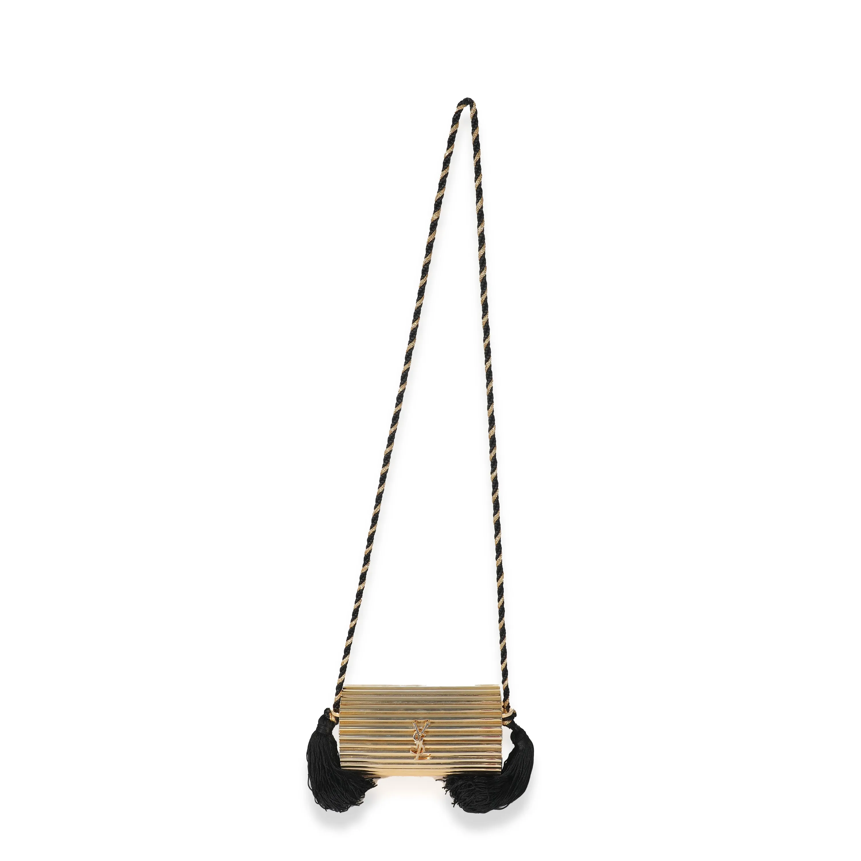 Yves Saint Laurent Gold Metal Minaudiere Tassel Clutch