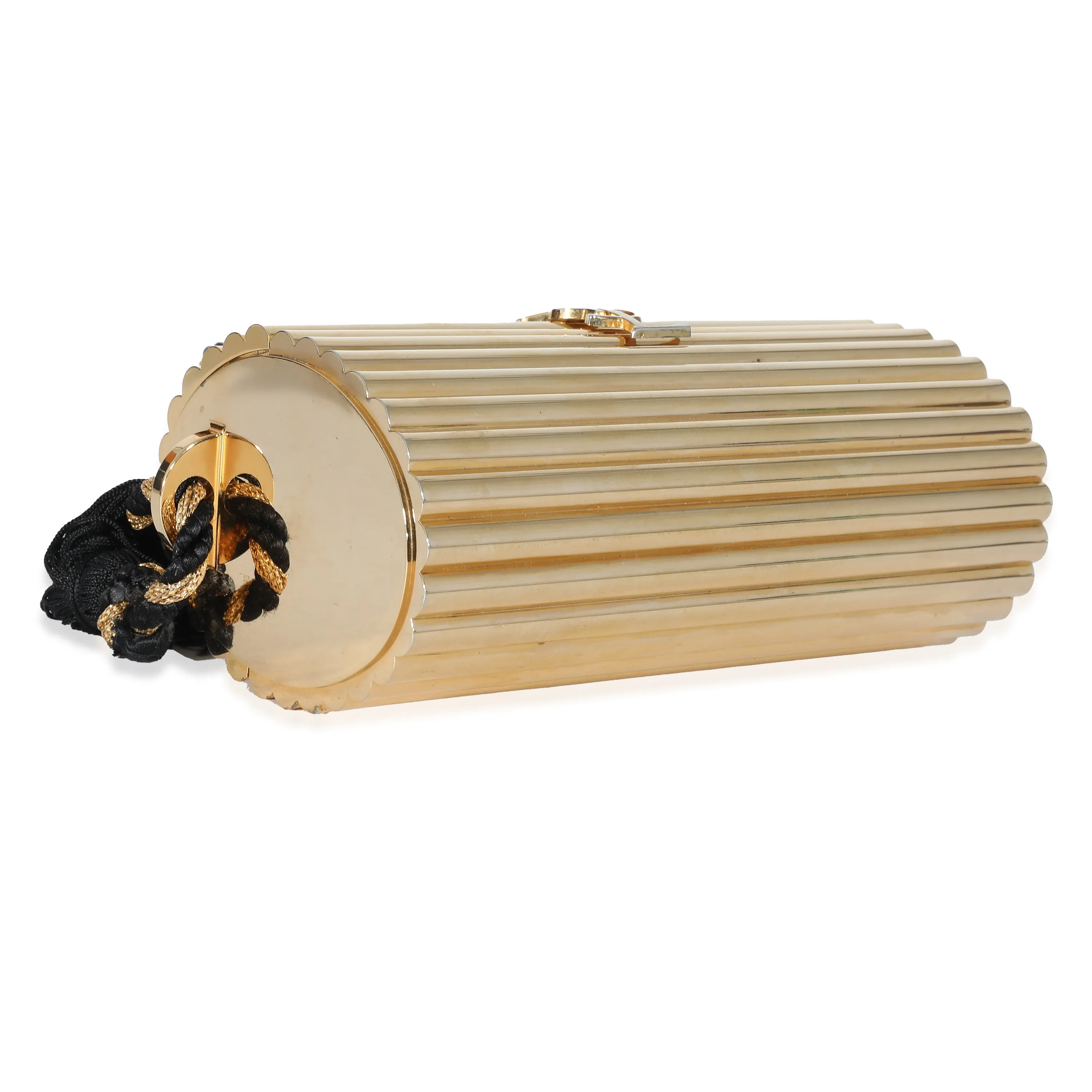 Yves Saint Laurent Gold Metal Minaudiere Tassel Clutch